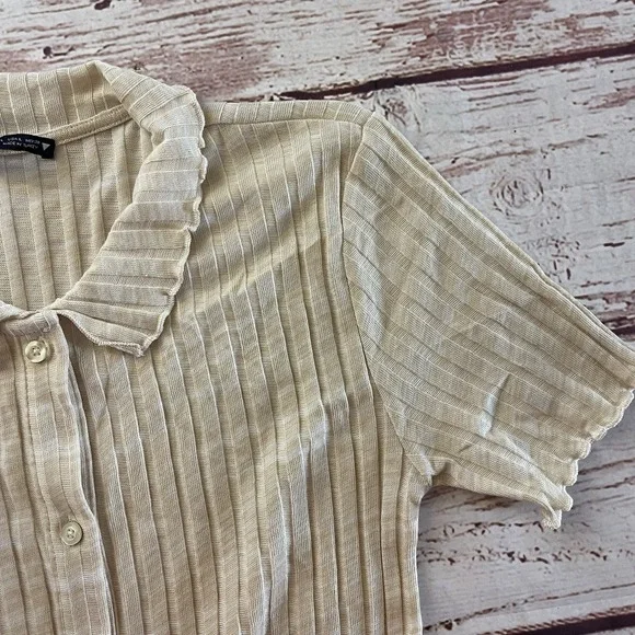 Zara Womens Short Sleeve Ribbed Bodycon‎ Maxi Dress Minimalist Tan Size Large - Picture 5 of 7